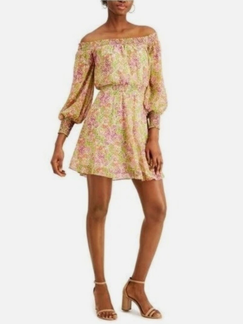 Leyden Floral Off-the-Shoulder Mini Dress - Size Large